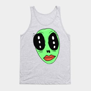 Green Alien Woman Face Tank Top